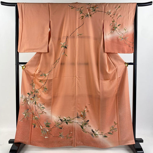 【庫存清倉】訪問服 身長164cm 袖長64cm M 雙層 櫻花 金彩裝飾 漸層 鮭粉色 純蠶絲 美品 秀品級