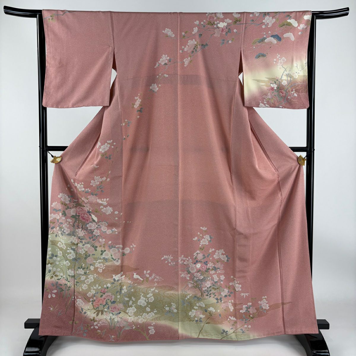 【清倉特賣】訪問服 身長164cm 袖長65.5cm M 雙層 花車 流水 金彩裝飾 漸層 粉紅 純蠶絲 名品級