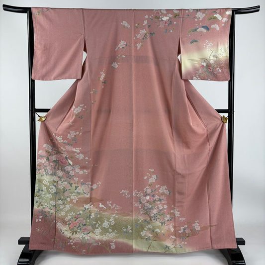 【清倉特賣】訪問服 身長164cm 袖長65.5cm M 雙層 花車 流水 金彩裝飾 漸層 粉紅 純蠶絲 名品級