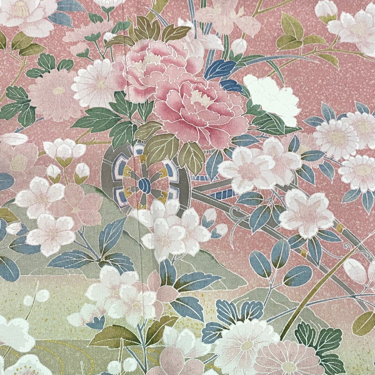 【清倉特賣】訪問服 身長164cm 袖長65.5cm M 雙層 花車 流水 金彩裝飾 漸層 粉紅 純蠶絲 名品級