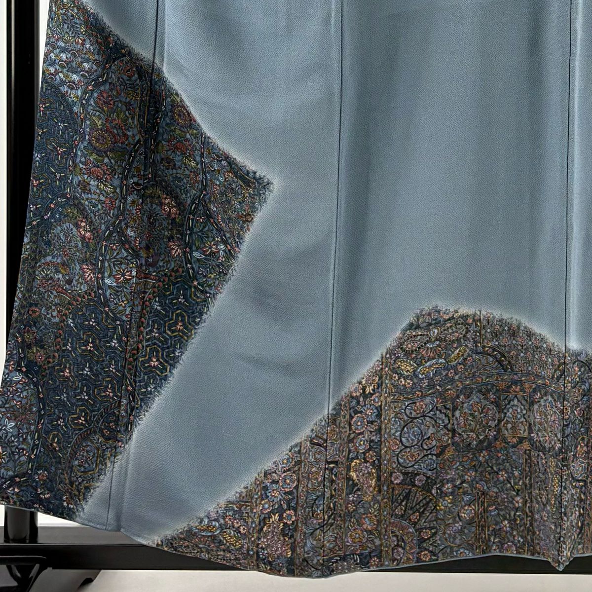 【庫存清倉】 付下 身長157cm 袖長61.5cm S 雙層 草花紋紋 毘沙門龜甲 漸層 絞織 青灰色 純蠶絲 優品級