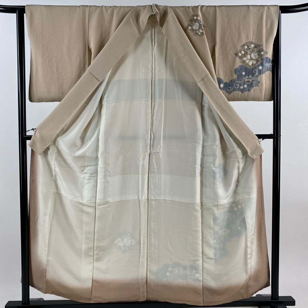 【庫存清倉】 付下 身長155cm 袖長62.5cm S 雙層 辻花染 松樹川菱 粉米色 純蠶絲 優品級