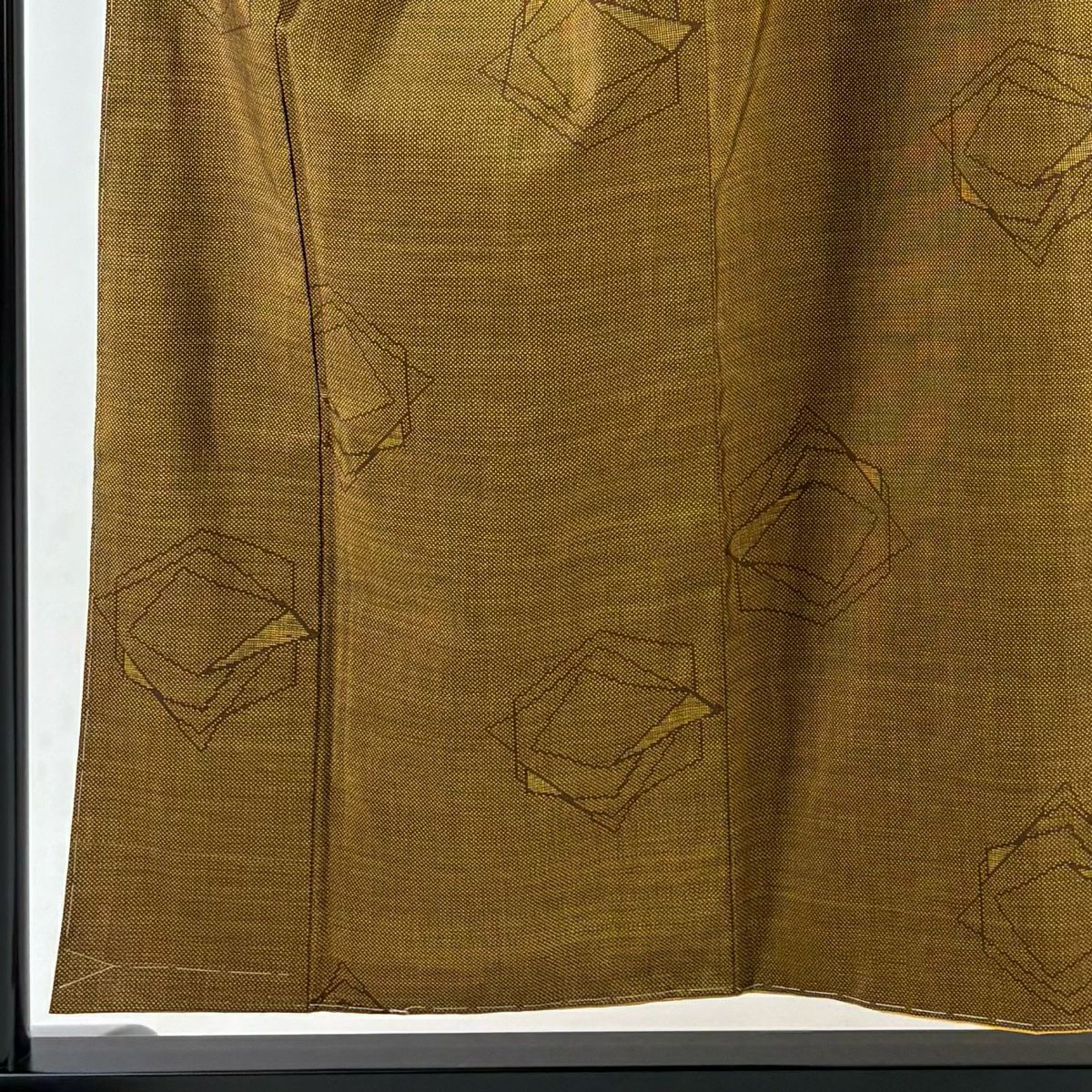 【庫存清倉】 紬織 身長155cm 袖長65cm M 雙層 幾何學 山吹茶 純蠶絲 美品 秀品級