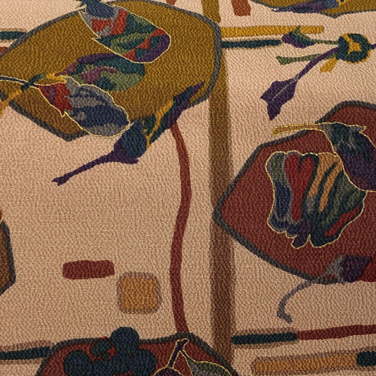 【庫存清倉】 名古屋帶 美品 優品級 蔬菜 金銀彩 縮緬 薄小豆 純蠶絲