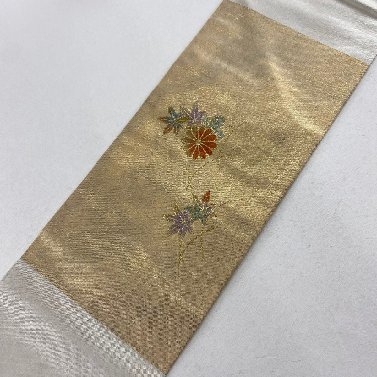 【庫存清倉】名古屋帶 美品 秀品級 菊花花 間垣 螺鈿 金銀彩 金色 純蠶絲