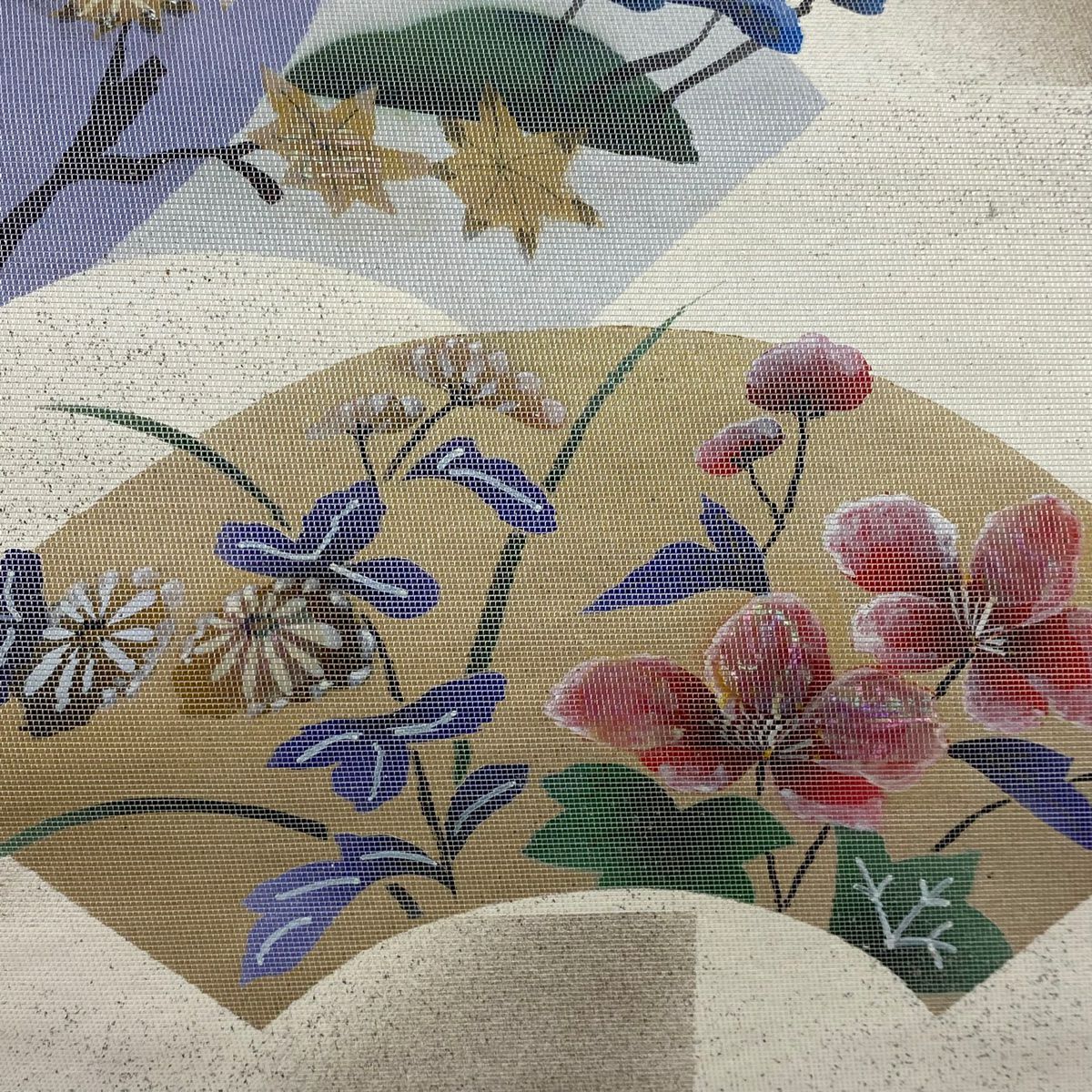 【庫存清倉】 開口名古屋帶 優品級 扇子面 草花紋紋 金銀彩 奶油色 純蠶絲