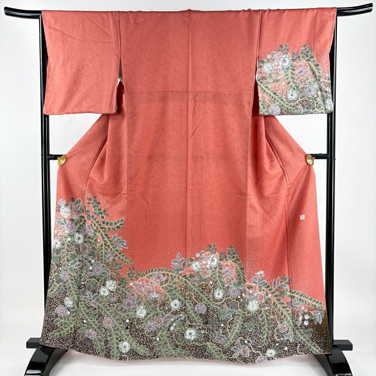 【庫存清倉】 付下 身長163cm 袖長66.5cm M 雙層 落款有 辻花染 絞染 橙色 純蠶絲 美品 名品級