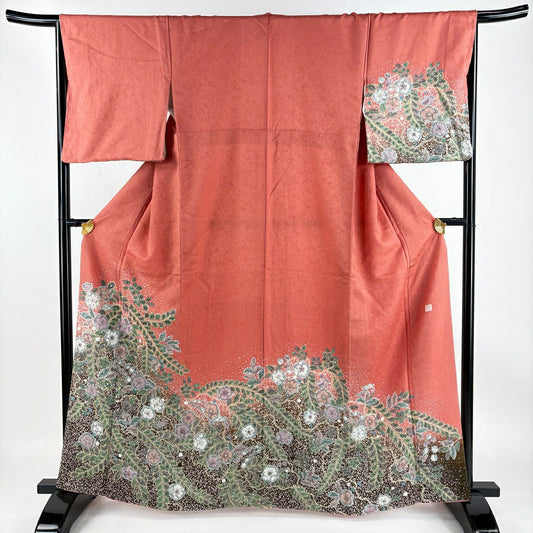 【庫存清倉】 付下 身長163cm 袖長66.5cm M 雙層 落款有 辻花染 絞染 橙色 純蠶絲 美品 名品級