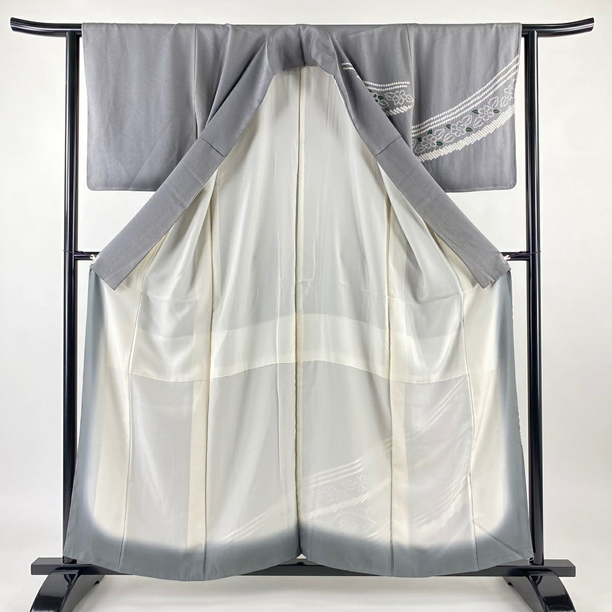 【庫存清倉】訪問服 身長158cm 袖長63.5cm S 雙層 草花紋 斜紋 絞染 金彩裝飾 灰色 純蠶絲 優品級