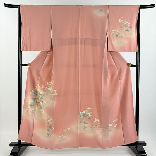 【庫存清倉】訪問服 身長159cm 袖長64.5cm M 雙層 落款 草花紋紋 霞 漸層 粉紅 純蠶絲 優品級
