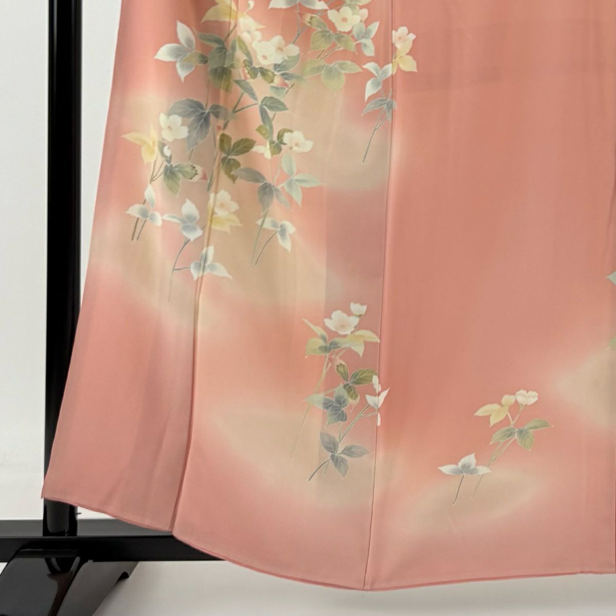 【庫存清倉】訪問服 身長159cm 袖長64.5cm M 雙層 落款 草花紋紋 霞 漸層 粉紅 純蠶絲 優品級