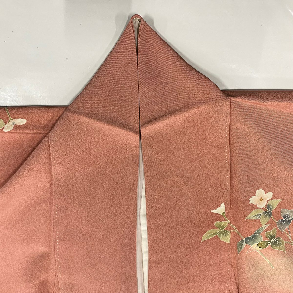 【庫存清倉】訪問服 身長159cm 袖長64.5cm M 雙層 落款 草花紋紋 霞 漸層 粉紅 純蠶絲 優品級