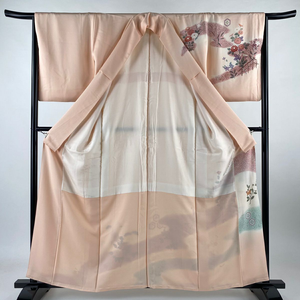 【庫存清倉】訪問服 身長159.5cm 袖長66cm M 雙層 大和 草花紋紋 霞 金彩裝飾 漸層 粉紅 純蠶絲 優品級