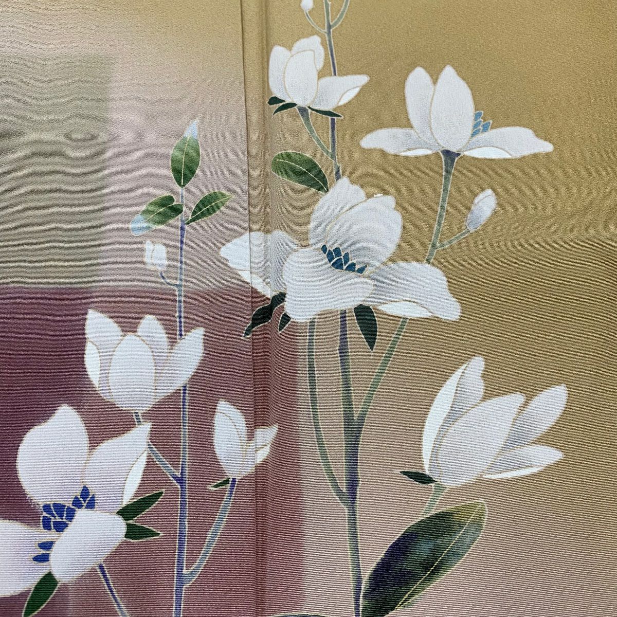 【庫存清倉】 付下 身長162.5cm 袖長67.5cm L 雙層 落款 草花紋 染分 ぼかし 山吹茶 純蠶絲 優品級