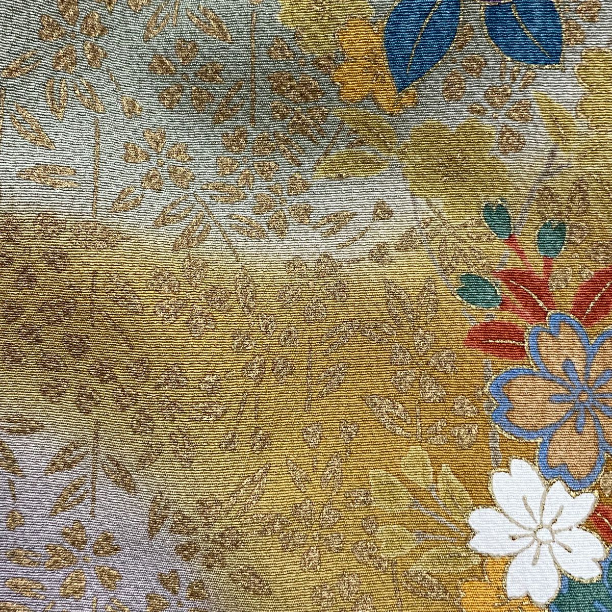 【庫存清倉】訪問服 身長165cm 袖長66cm M 雙層 櫻花 菊花花 金銀彩 漸層 灰綠 純蠶絲 優品級