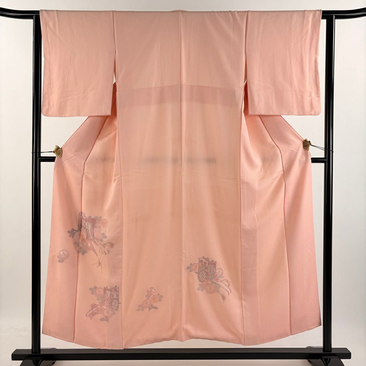 【庫存清倉】 付下 身長153cm 袖長62cm S 雙層 御所車 菊花花刺繡 粉紅色 純蠶絲 優品級