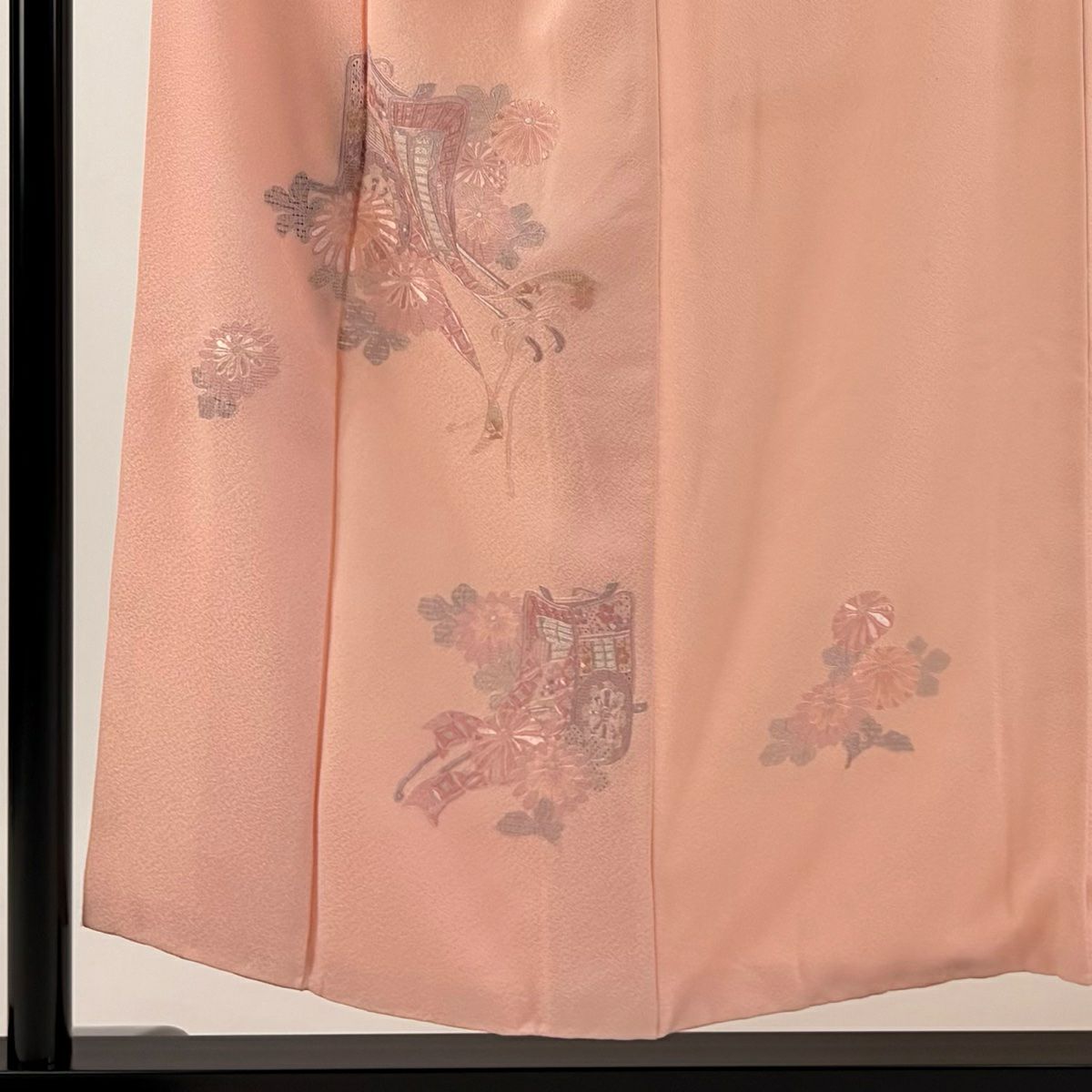 【庫存清倉】 付下 身長153cm 袖長62cm S 雙層 御所車 菊花花刺繡 粉紅色 純蠶絲 優品級