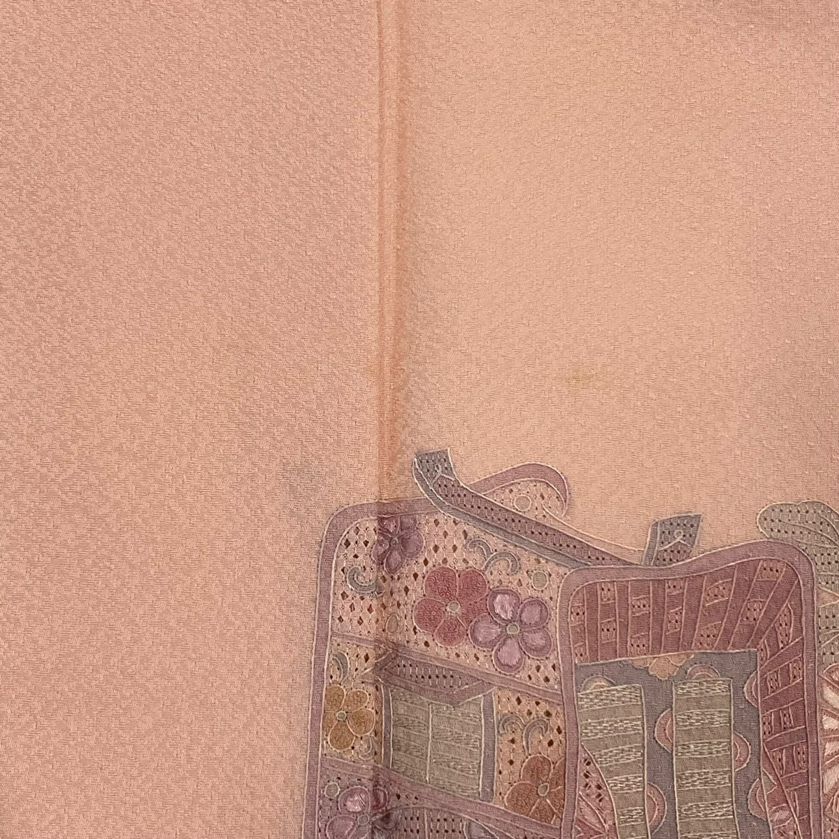 【庫存清倉】 付下 身長153cm 袖長62cm S 雙層 御所車 菊花花刺繡 粉紅色 純蠶絲 優品級