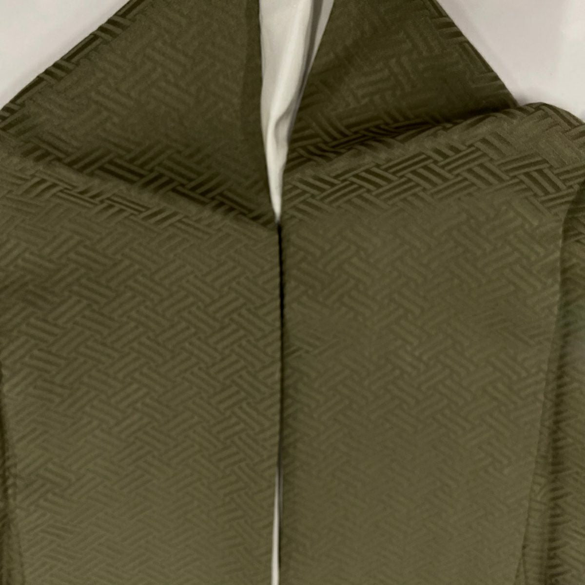 【庫存清倉】 付下 身長160cm 袖長64.5cm M 雙層 霞 幾何圖案 絞染 刺繡 茶綠 純蠶絲 優品級