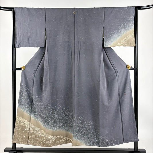 【庫存清倉】訪問服 身長150cm 袖長65cm M 雙層 有落款 幾何學 染分 逐漸變色 灰色 純蠶絲 優品級 一個紋