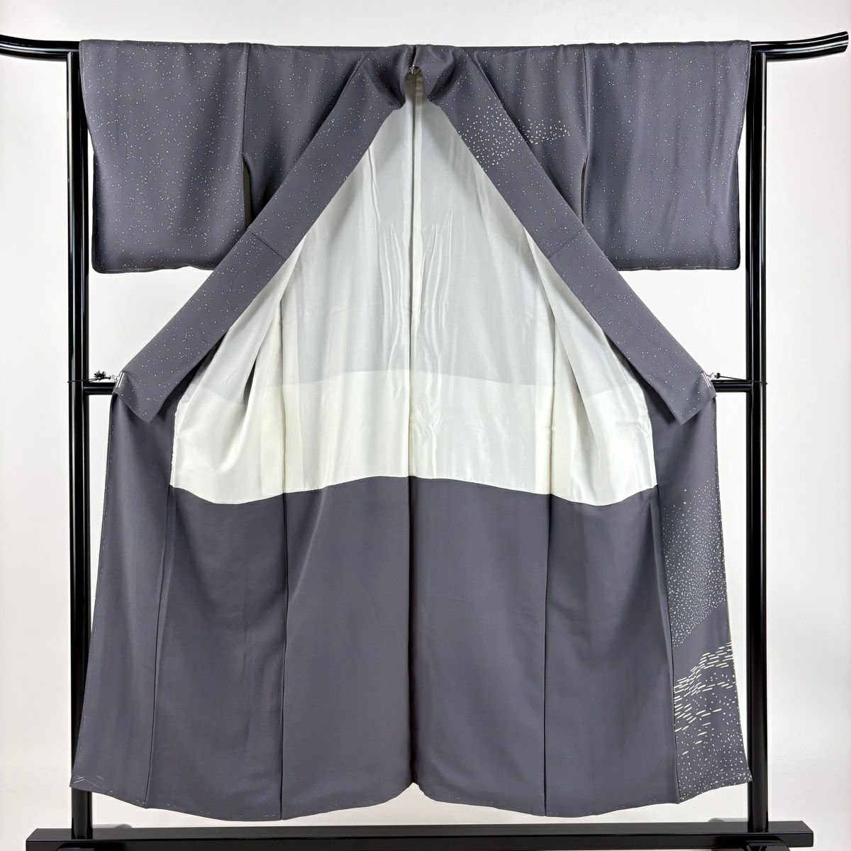 【庫存清倉】訪問服 身長150cm 袖長65cm M 雙層 有落款 幾何學 染分 逐漸變色 灰色 純蠶絲 優品級 一個紋