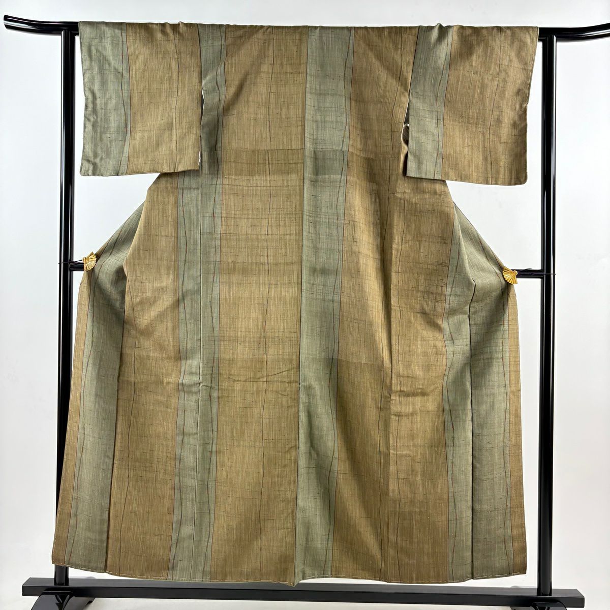【庫存清倉】 紬織 身長157cm 袖長62.5cm S 雙層 斜紋 紋 茶 純蠶絲 美品 秀品級