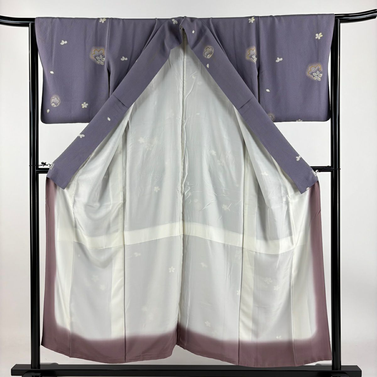【庫存清倉】 小紋 身長152cm 袖長63cm S 雙層 櫻花 疋田 絞染 金銀彩 淺紫 純蠶絲 優品級