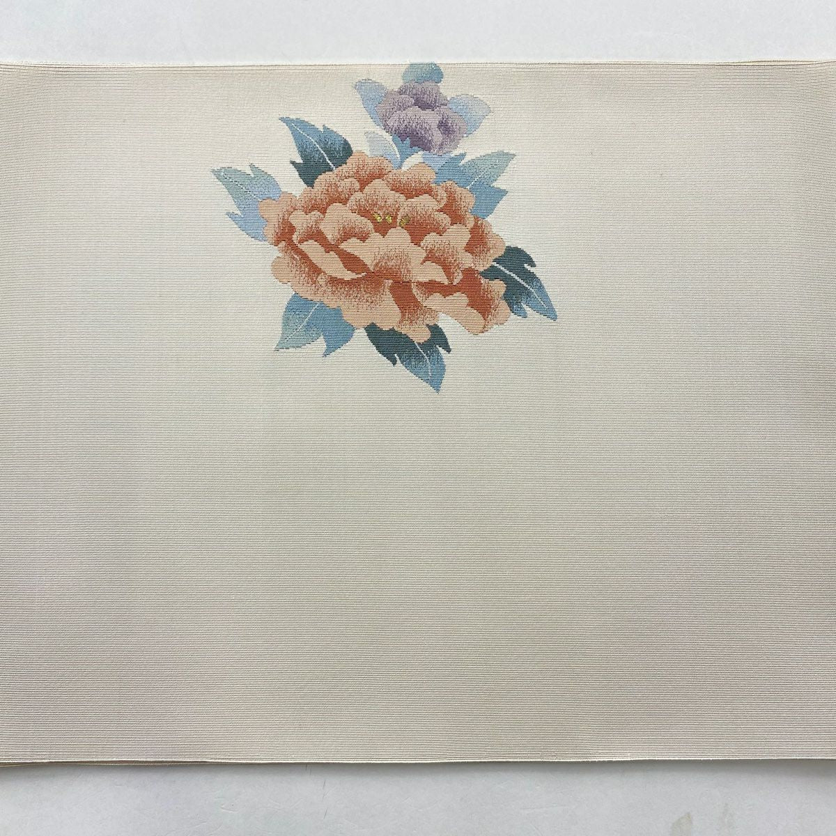 【庫存清倉】 名古屋帶 優品級 八寸名古屋帶 牡丹 菊花 金絲 米色 純蠶絲