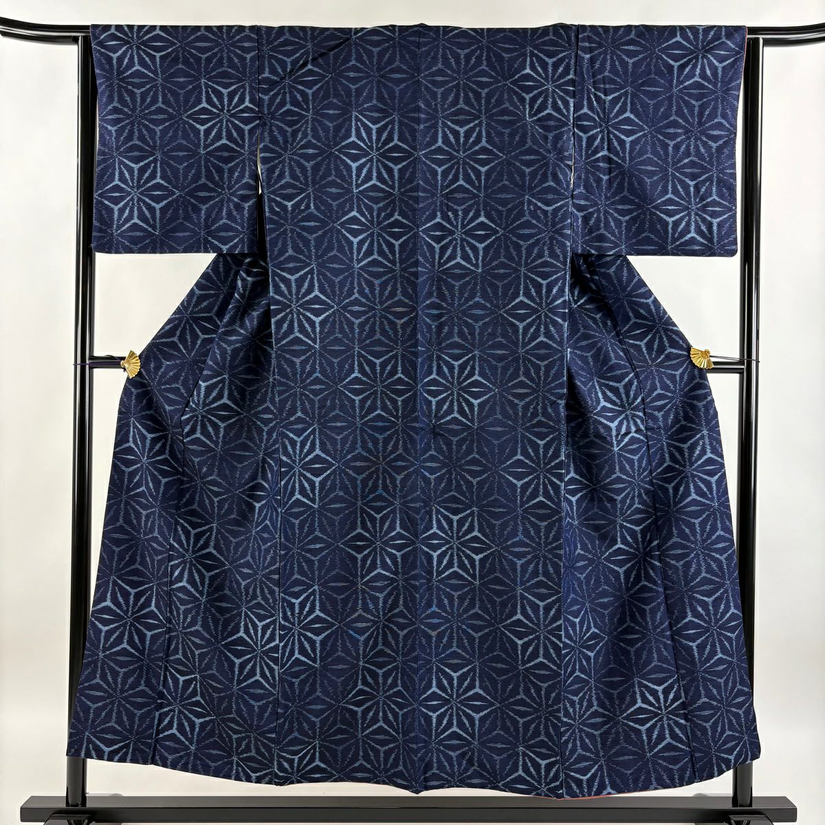 【庫存清倉】 紬織 身長152cm 袖長62cm S 雙層 麻葉紋 深藍 純蠶絲 優品級