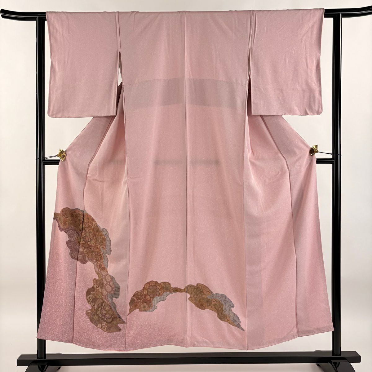 【庫存清倉】 付下 身長152.5cm 袖長60cm S 雙層 華紋 蜀江文 刺繡 金線 粉紅 純蠶絲 優品級