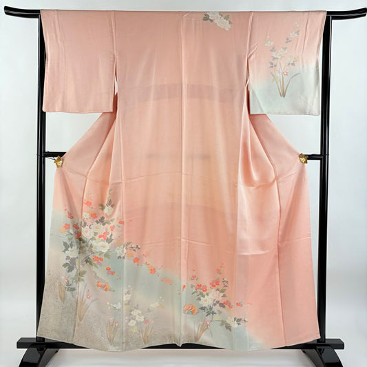 【庫存清倉】訪問服 身長158cm 袖長65cm M 雙層 牡丹 鴛鴦 金銀彩 染分 粉紅 純蠶絲 優品級