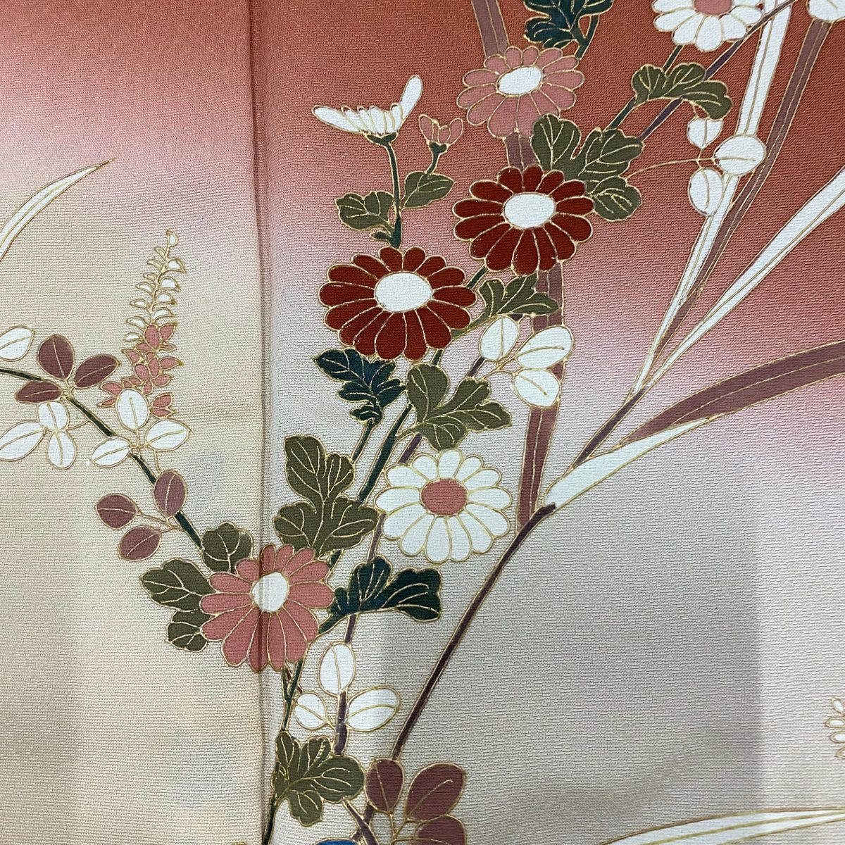 【庫存清倉】訪問服 身長158cm 袖長65cm M 雙層 萩 菊花 金銀彩 漸層 紅茶 純蠶絲 優品級