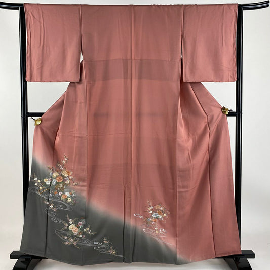 【庫存清倉】 付下 身長160.5cm 袖長63cm S 雙層 花車 流水 刺繡 染分 粉紅 純蠶絲 名品級
