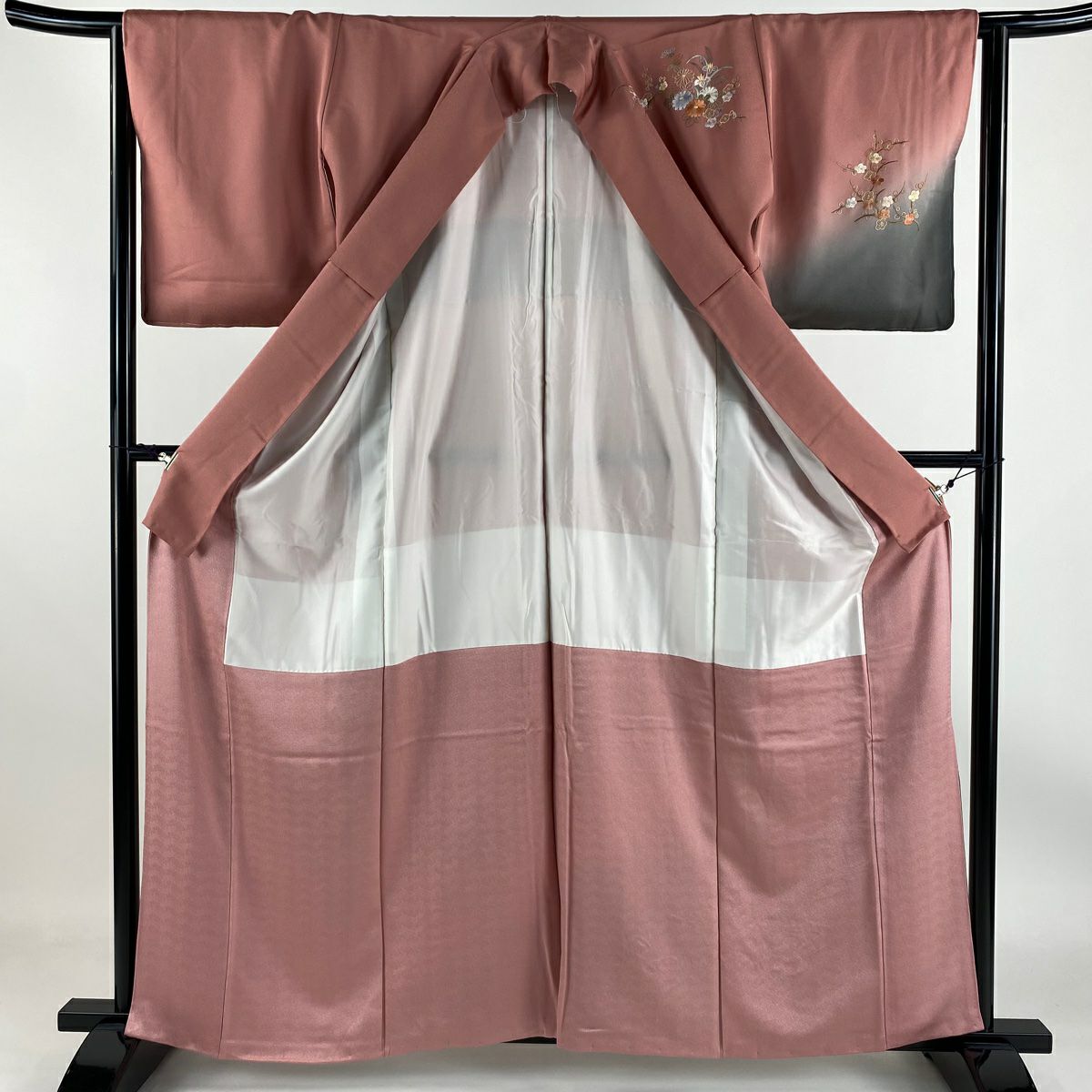 【庫存清倉】 付下 身長160.5cm 袖長63cm S 雙層 花車 流水 刺繡 染分 粉紅 純蠶絲 名品級