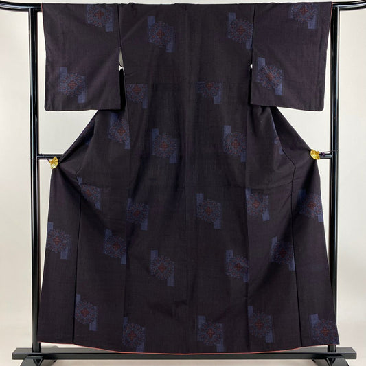 【庫存清倉】 紬織 身長157cm 袖長62.5cm S 雙層 華紋 龜甲絣 深藍 純蠶絲 美品 秀品級