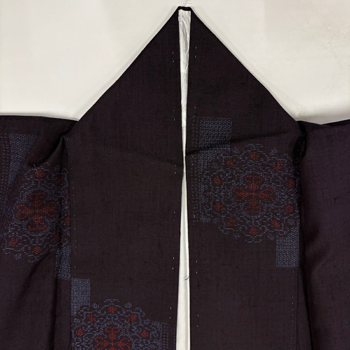 【庫存清倉】 紬織 身長157cm 袖長62.5cm S 雙層 華紋 龜甲絣 深藍 純蠶絲 美品 秀品級