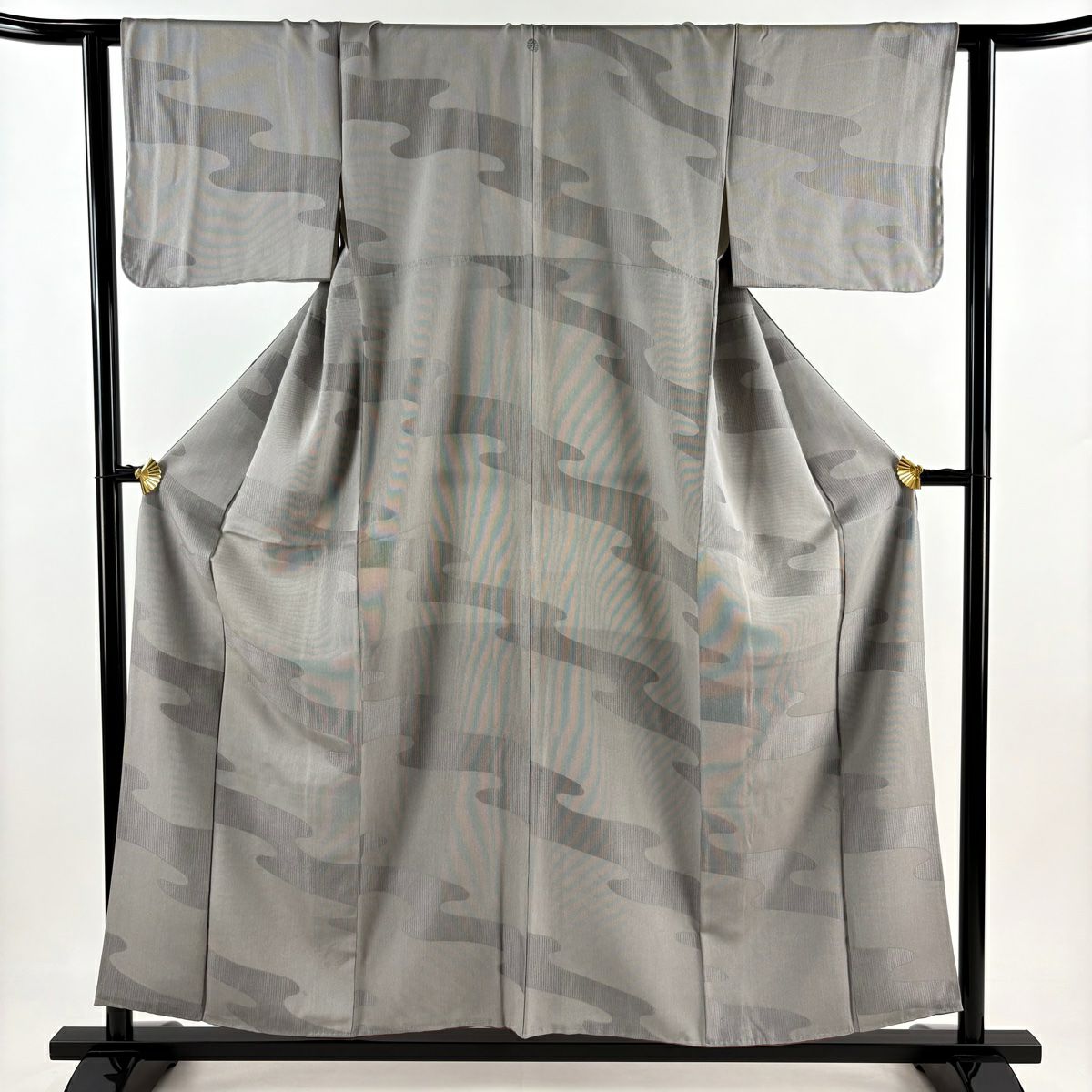 【庫存清倉】 江戶小紋 身長155.5cm 袖長63cm S 雙層 萬筋 鵝霞 灰色 純蠶絲 優品級 一個紋