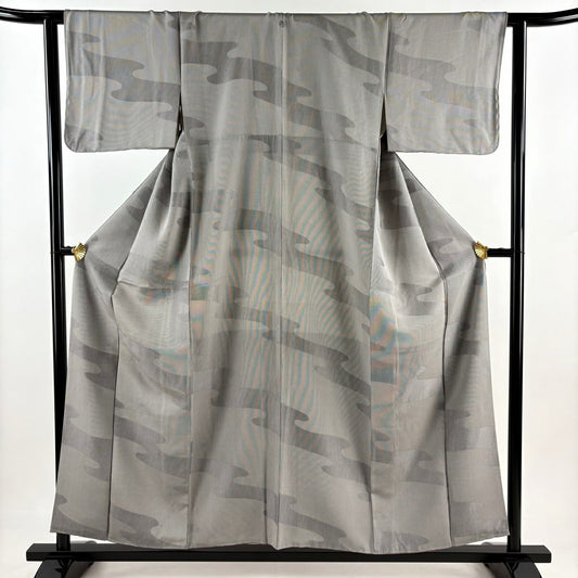 【庫存清倉】 江戶小紋 身長155.5cm 袖長63cm S 雙層 萬筋 鵝霞 灰色 純蠶絲 優品級 一個紋