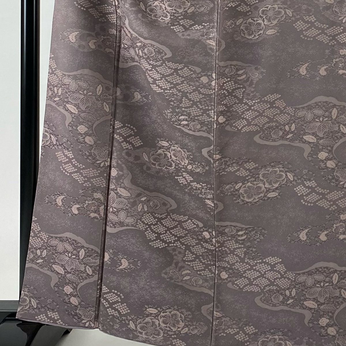 【庫存清倉】 小紋 身長162cm 袖長63.5cm S 雙層 草花紋紋 霞 灰紫 純蠶絲 優品級 一個紋