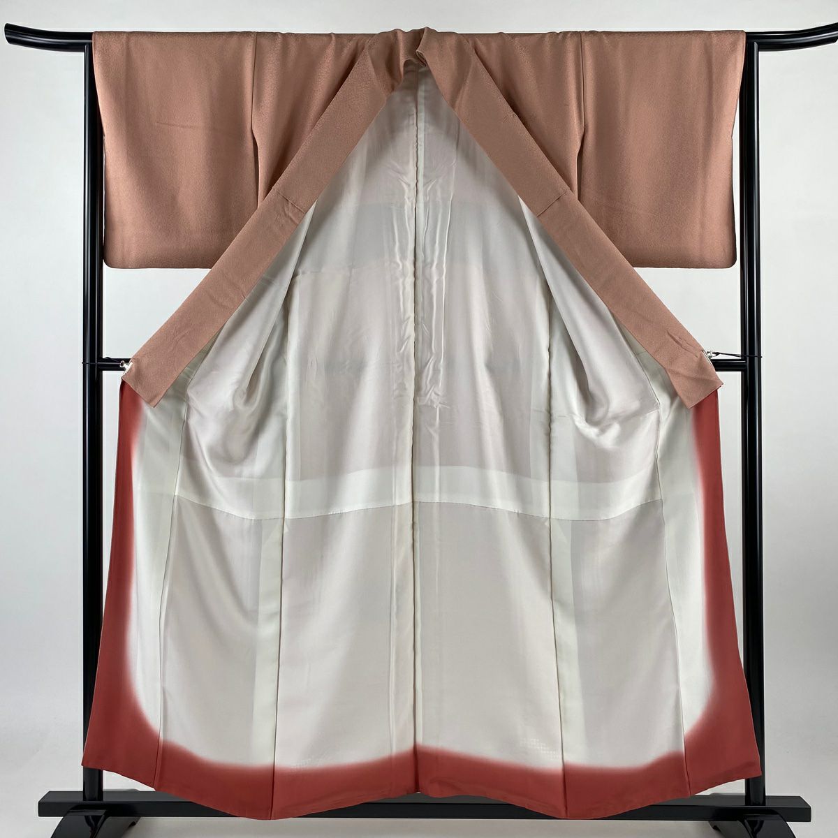 【庫存清倉】 付下 身長155.5cm 袖長64.5cm M 雙層 雪輪 草花紋刺繡 粉米色 純蠶絲 優品級