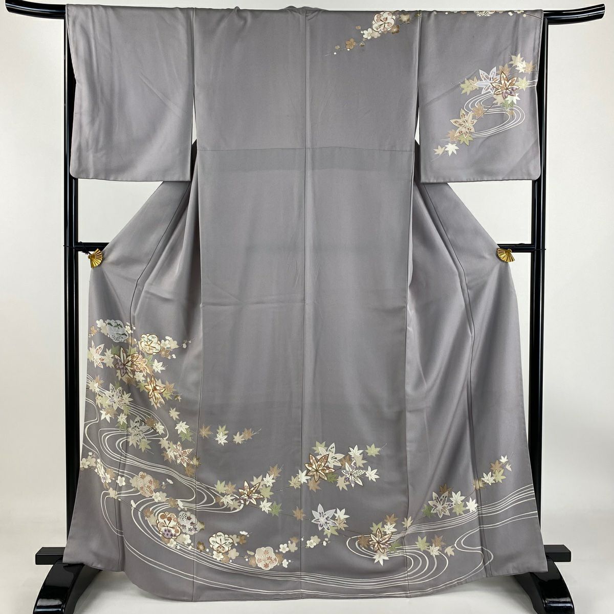 【庫存清倉】訪問服 身長166.5cm 袖長66cm M 雙層 枝梅花 楓 金絲 金銀彩 灰紫 純蠶絲 優品級