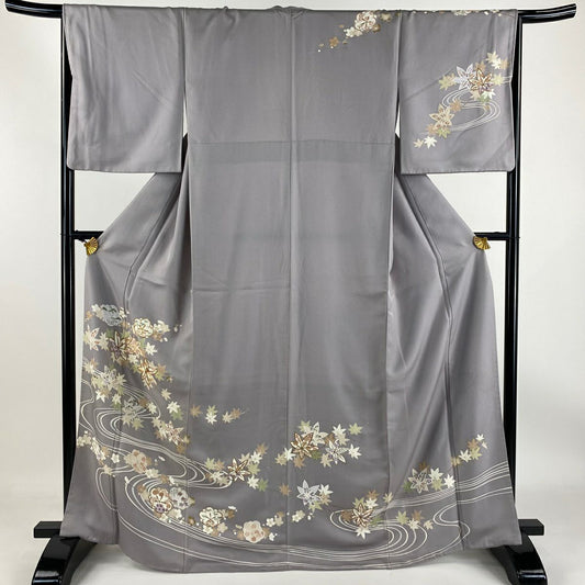 【庫存清倉】訪問服 身長166.5cm 袖長66cm M 雙層 枝梅花 楓 金絲 金銀彩 灰紫 純蠶絲 優品級
