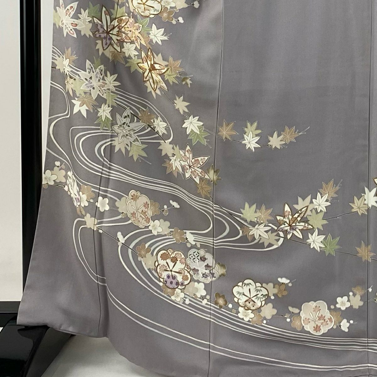 【庫存清倉】訪問服 身長166.5cm 袖長66cm M 雙層 枝梅花 楓 金絲 金銀彩 灰紫 純蠶絲 優品級