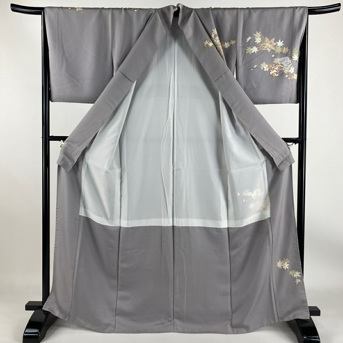 【庫存清倉】訪問服 身長166.5cm 袖長66cm M 雙層 枝梅花 楓 金絲 金銀彩 灰紫 純蠶絲 優品級