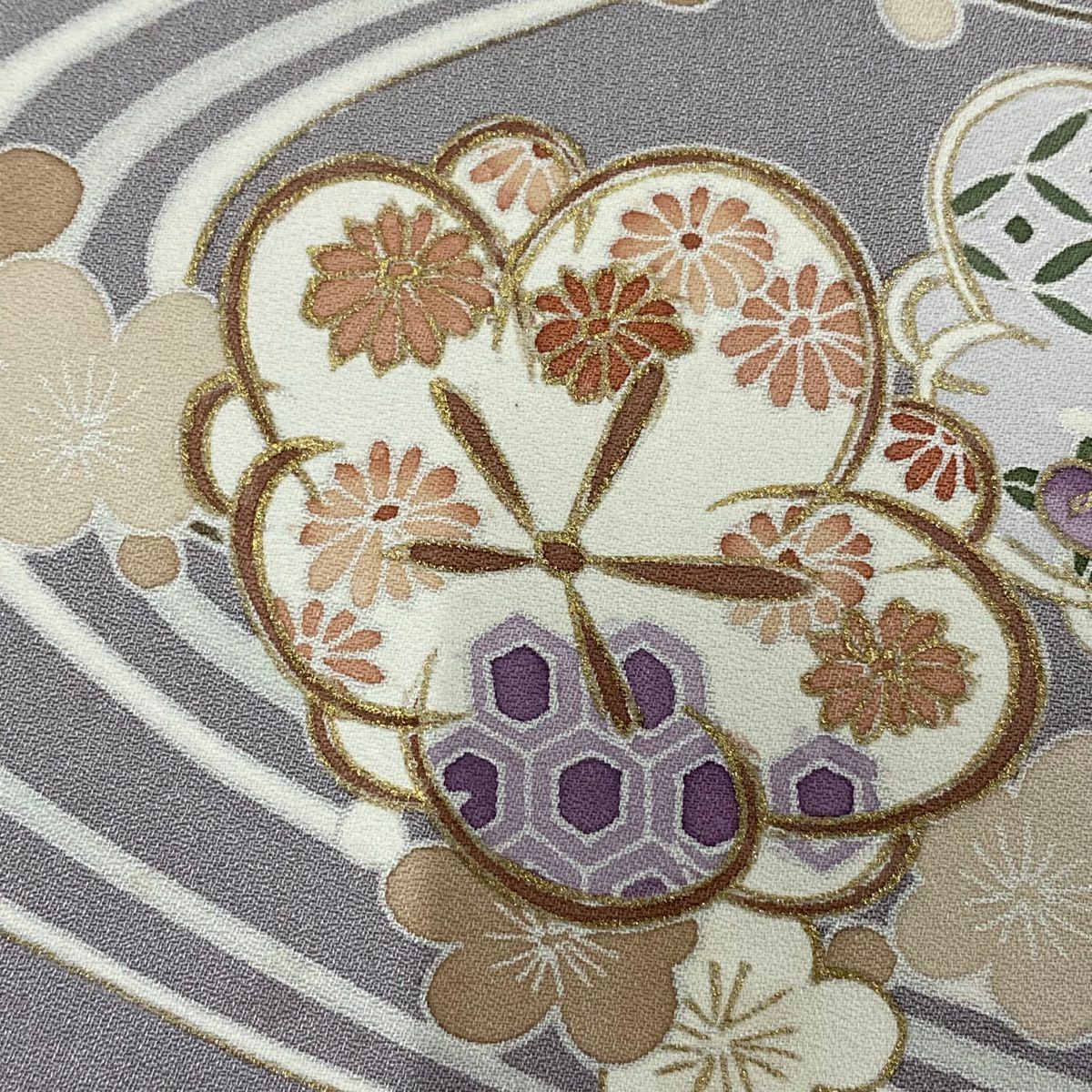 【庫存清倉】訪問服 身長166.5cm 袖長66cm M 雙層 枝梅花 楓 金絲 金銀彩 灰紫 純蠶絲 優品級