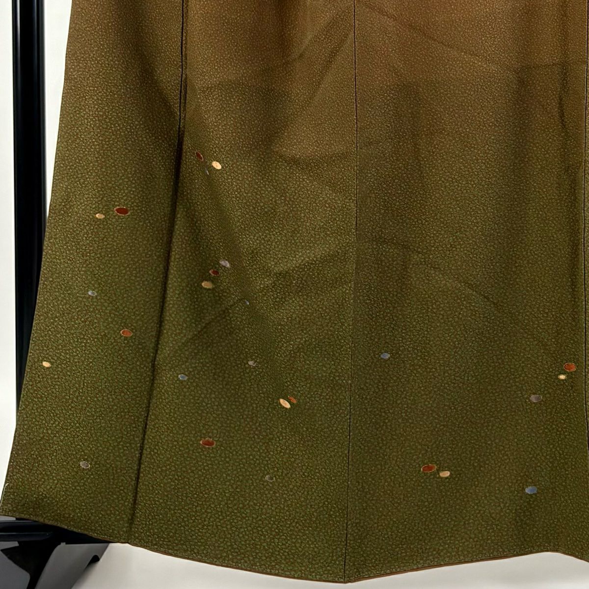 【庫存清倉】 付下 身長161.5cm 袖長66cm M 雙層 幾何學 刺繡 金彩裝飾 茶 純蠶絲 優品級