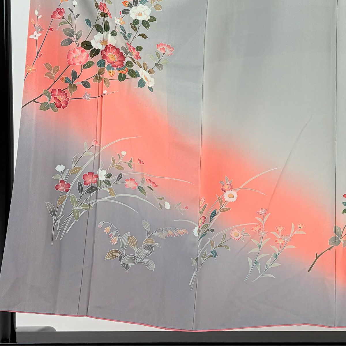 【庫存清倉】訪問服 身長152.5cm 袖長63cm S 雙層 落款有 枝花 染分 逐漸變化 灰色 純蠶絲 優品級