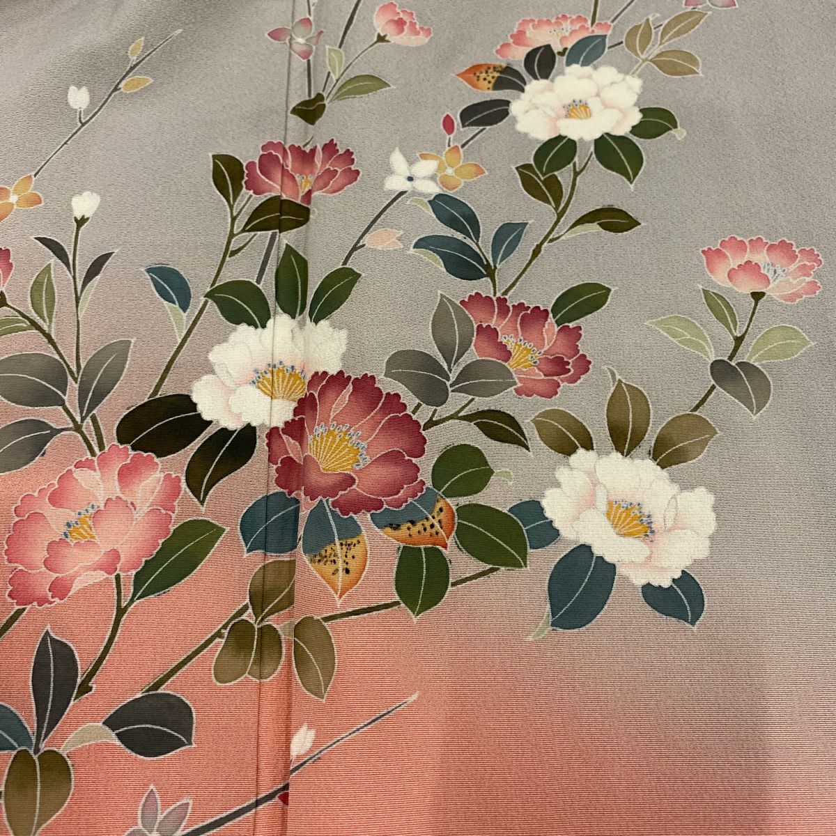 【庫存清倉】訪問服 身長152.5cm 袖長63cm S 雙層 落款有 枝花 染分 逐漸變化 灰色 純蠶絲 優品級