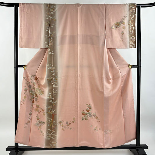 【庫存清倉】 付下 身長155cm 袖長63cm S 雙層 大和 扇子面 櫻花 金銀彩 漸層 粉紅 純蠶絲 優品級