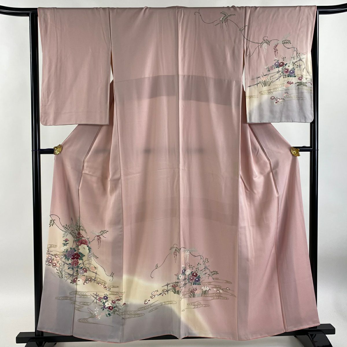【庫存清倉】訪問服 身長157.5cm 袖長64cm M 雙層 牡丹 流水 金彩裝飾 漸層 粉紅 純蠶絲 優品級
